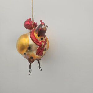 Blown Glass Ornament Chicken With Red Bird on Back